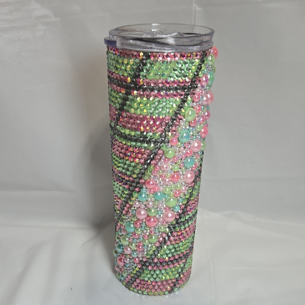 20oz Hand Placed Colorful Rhinestone Tumbler